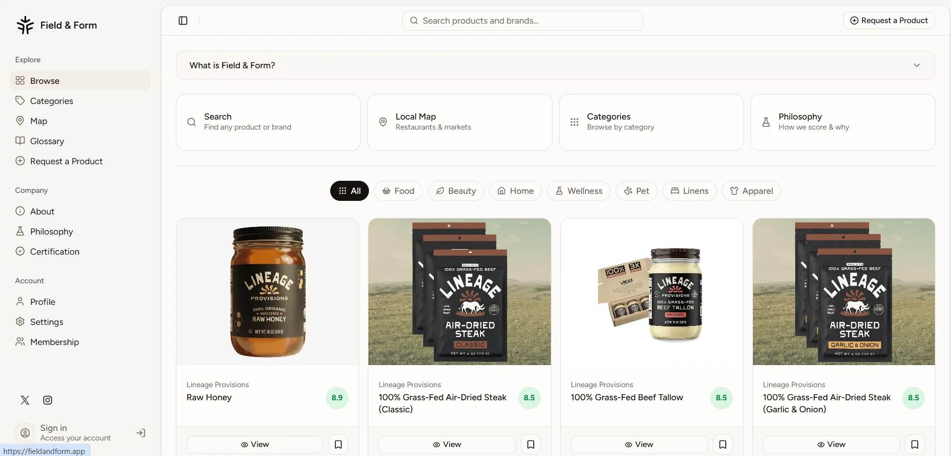 Field & Form — desktop site