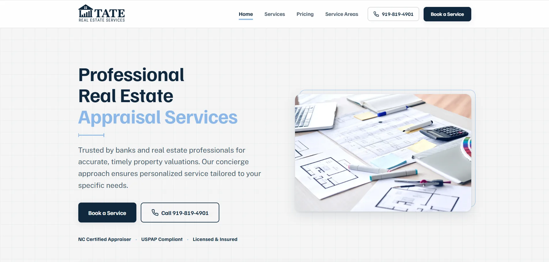 Tate Real Estate Services — desktop site