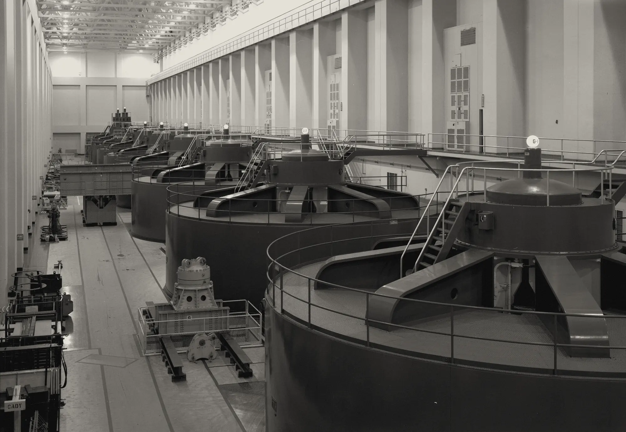 Rows of generators in the turbine hall at Grand Coulee Dam